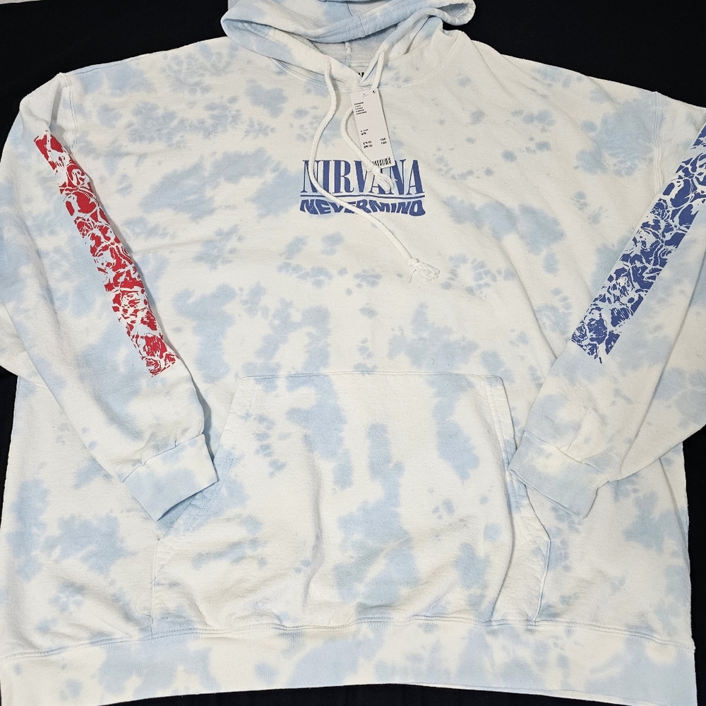NIRVANA Blue & Red Tie-Dye Men's Hoodie OVERSIZED Small/Medium Large XL 2xl 3xl